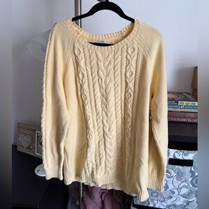 L.L. Bean Butter Yellow Cable Knit Sweater